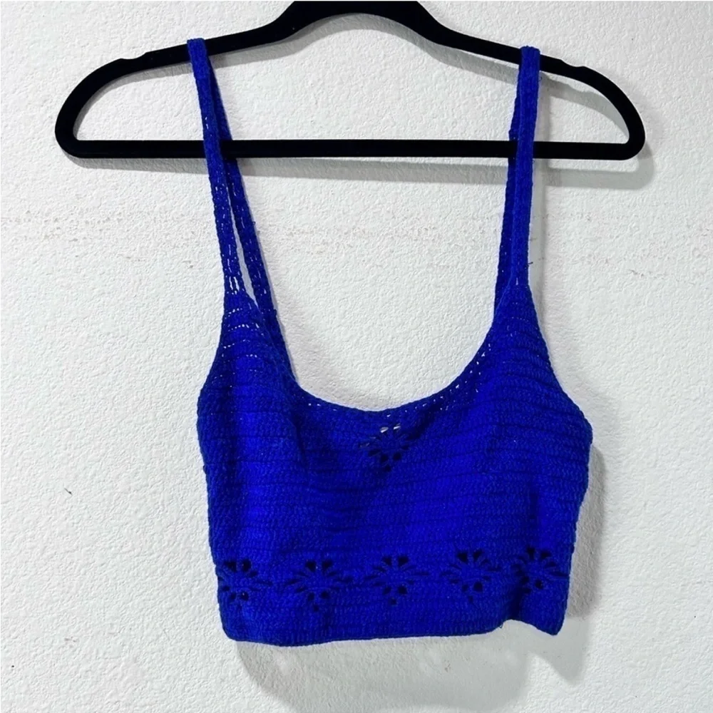 Free people royal blue knitted cropped top size:S